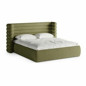 Zöld kárpitozott ágyneműtartós franciaágy ágyráccsal 200x200 cm Mount – Micadoni kép