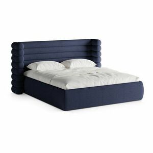 Kék kárpitozott ágyneműtartós franciaágy ágyráccsal 200x200 cm Mount – Micadoni kép