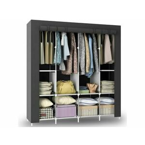 Retoo összecsukható 10 polcos textil Gardrób 165x45x 70cm - Szürke kép