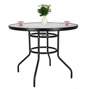 Springos kerek üveg kerti Asztal, 90x72cm - Fekete kép
