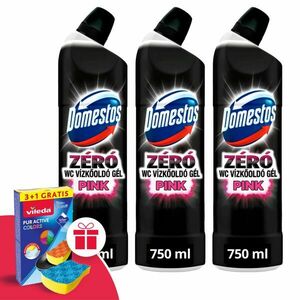 Domestos Zéró Pink WC Vízkőoldó 3x750ml + Ajándék Vileda Szivacs kép