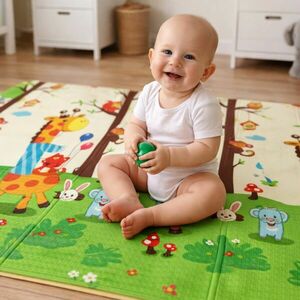 Kétoldalas összecsukható Játszószőnyeg 180x200x1cm táskával - Állatok kép
