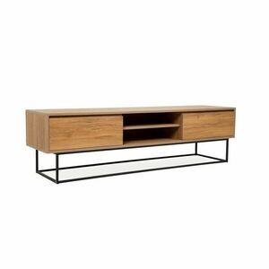 Kétajtós fém talpas TV állvány, polcokkal, natúr fa - RAMBOUILLET - Butopêa kép
