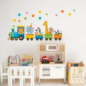Fali matrica gyerekeknek - Kisvonat állatokkal a partin kép