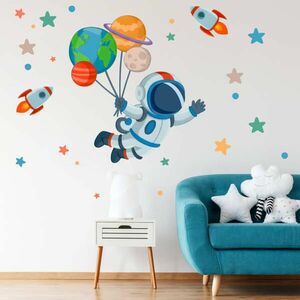 Gyerekszobai falmatrica - űrhajós bolygókkal kép