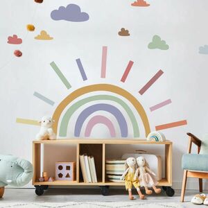 Fali matrica - Szivárvány sugarakkal és felhőkkel gyerekeknek kép