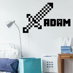 Személyre szabott matrica gyerekeknek - Minecraft kard névvel kép