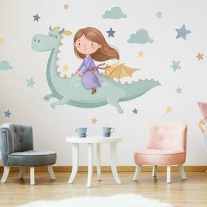 Gyerek falmatrica - Lány egy sárkányon kép
