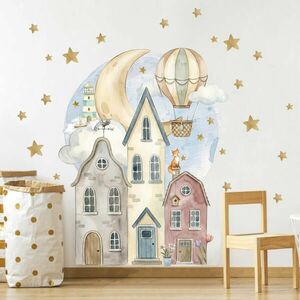Háttérkép a falra a gyerekszobában - Házak a hold alatt kép