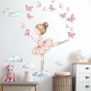 Személyre szabott matrica lánynak - Ballerina pillangókkal és névvel kép