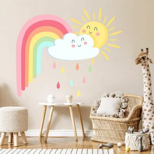 Gyerek falmatrica - Boldog nap és szivárvány kép