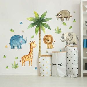 Akvarell matrica gyerekszobába - Pálmafa és állatok kép