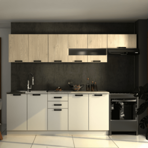 Konyhabútor, 2, 6 m, cremona tölgy/kasmír/Navona krémszín, MONIA kép