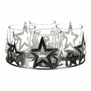 Adventi Csillag gyertyatartó üvegpoharakkal, fém, ezüst kép