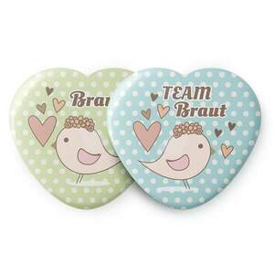 Spielehelden Herz Vogel jelvények leánybúcsú ajándék 12 kitűző 5, 6 cm extra nagy leánybúcsú ajándék kép