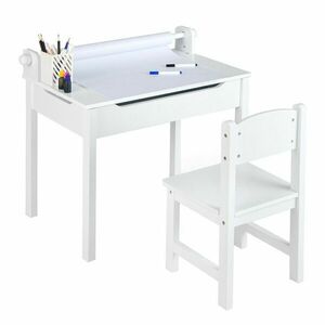 Gyerekasztal székkel felhajtható asztallappal fehér kép