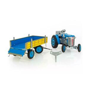 KOVAP kulccsal felhúzható traktor platós pótkocsival, kék/sárga 95002395 kép