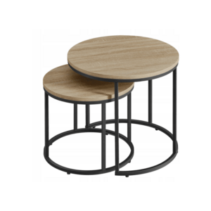 2 darabos DUET kerek dohányzóasztal készlet, fekete/sonoma tölgy kép