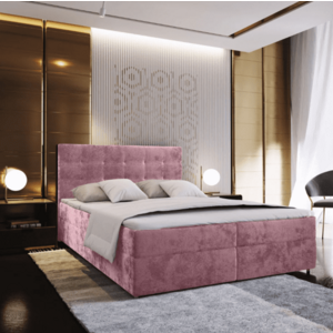 Kárpitozott boxspring ágy GLORIEN VELVET 160x200 cm rózsaszín Matrac: Bonell rugós matrac kép
