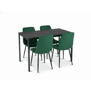 Étkező garnitúra 1 + 4, fekete asztal RAMOD 100x60 cm márvány dekor + zöld TURIN szék fekete lábakkal kép