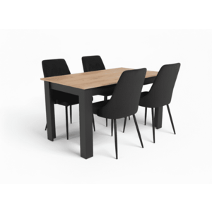 Étkezőgarnitúra 1+4, fekete asztal arany tölgy díszítéssel MADO 120x80cm és fekete bársony étkezőszék IMOLA kép