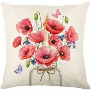 Len párnahuzat POPPY FLOWERS 45x45 cm, bézsínű kép