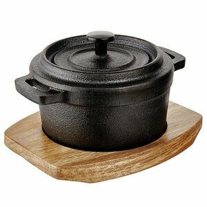 HOT IRON mini öntöttvas sütőtál fedéllel és fa alátéttel, 14 cm kép