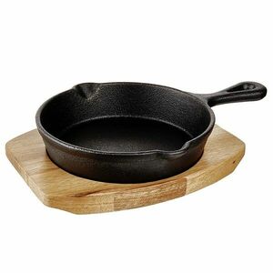 HOT IRON mini öntöttvas serpenyő fa alátéttel, 14 cm kép