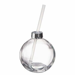 SANTA'S BUBBLE üveg pohár szívószállal, átlátszó kép