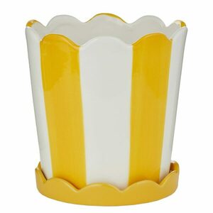 SUNDAE kerámia kaspó alátéttel Ø16cm , sárga csíkos kép