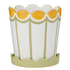 SUNDAE kerámia kaspó alátéttel Ø 13cm , zöld csíkos kép