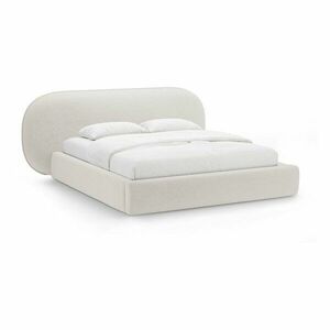 Krémszínű kárpitozott ágyneműtartós franciaágy ágyráccsal 160x200 cm Ovalo – Micadoni kép