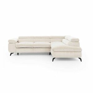 Krémszínű kordbársony sarokkanapé (jobb oldali-L alakú) Marbeya – Ropez kép