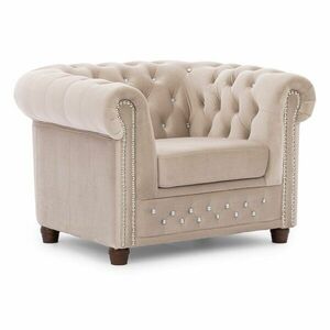 Bézs bársony chesterfield fotel York Blik – Ropez kép