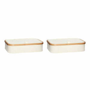 Bézs fedeles textil tárolódoboz szett 2 db-os 38x26x9 cm Ecru – Hübsch kép