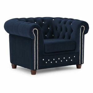 Kék bársony chesterfield fotel York Blik – Ropez kép