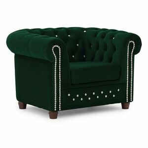 Zöld bársony chesterfield fotel York Blik – Ropez kép