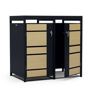 Blumfeldt BinSafe, szemétkosár tároló doboz, 2 szemétkosár, 240 l, zárható, időjárásálló horganyzott acél, beültethető tető kép