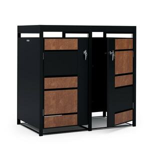 Blumfeldt BinSafe, szemétkosár tároló doboz, 2 szemétkosár, 240 l, zárható, időjárásálló horganyzott acél, beültethető tető kép