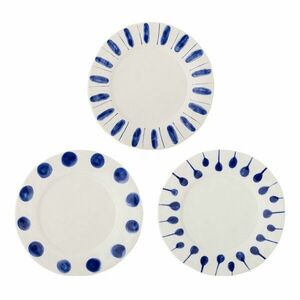Fehér-kék kőedény tányér készlet 3 db-os ø 28 cm Linora – Bloomingville kép