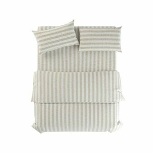 Világosszürke-krémszínű egyszemélyes len ágyneműhuzat 135x200 cm Natural Stripes – Native Natural kép