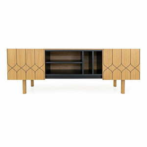 Fekete-natúr színű TV-állvány tölgyfa dekorral 175x60 cm Porto – Woodman kép