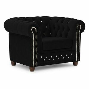 Fekete bársony chesterfield fotel York Blik – Ropez kép