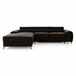Sötétbarna bársony kinyitható-tárolóhelyes sarokkanapé (bal oldali-heverő résszel) Grayson – ELTAP kép