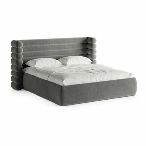 Szürke kárpitozott ágyneműtartós franciaágy ágyráccsal 200x200 cm Mount – Micadoni kép