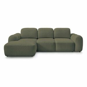 Zöld buklé kinyitható-tárolóhelyes sarokkanapé (bal oldali-heverő résszel) Montaigne – Bobochic Paris kép