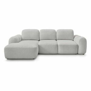 Világosszürke buklé kinyitható-tárolóhelyes sarokkanapé (bal oldali-heverő résszel) Montaigne – Bobochic Paris kép