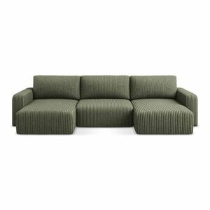 Zöld kordbársony kinyitható-tárolóhelyes (U alakú) sarokkanapé Kona – Makamii kép