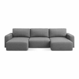 Szürke kordbársony kinyitható-tárolóhelyes (U alakú) sarokkanapé Kona – Makamii kép