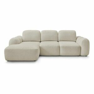 Bézs buklé kinyitható-tárolóhelyes sarokkanapé (bal oldali-heverő résszel) Montaigne – Bobochic Paris kép